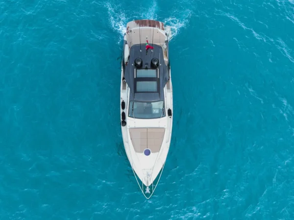 Pershing 52ft White Yacht Above Angle